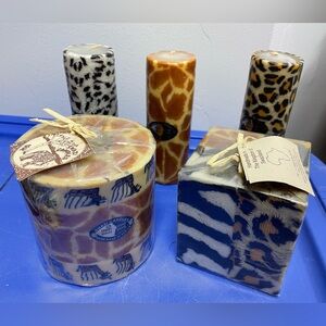 Lot of 5 Handmade Swazi African Safari Animal Print Candles - Made in Swaziland